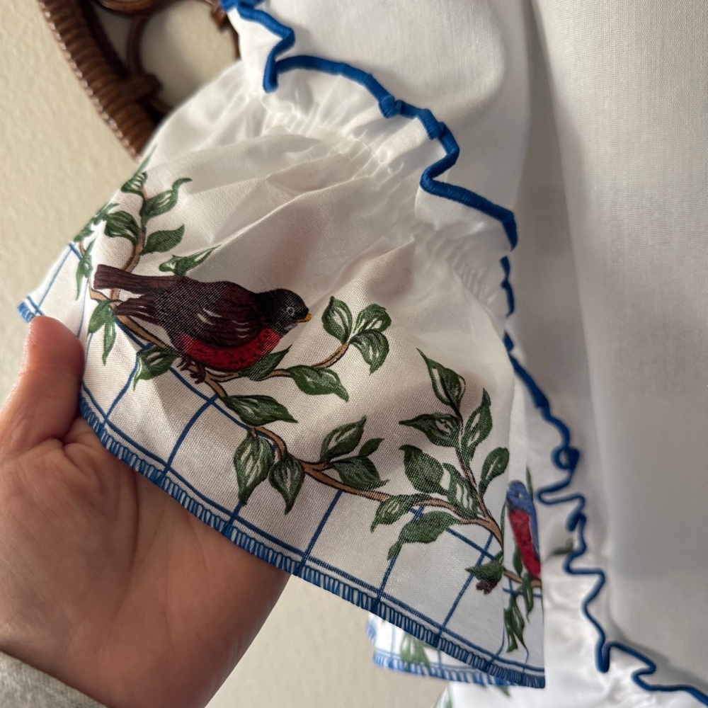 Vtg Jc penny valance curtains bird print set of 2 cottagecore primitive country - Picture 3 of 7
